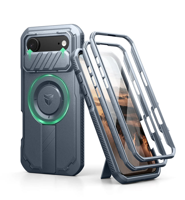 For Iphone 17 Air Rugged Armor Shockproof Case With Built-In Sliding Camera Case And Built-In Screen Protector Kickstand
