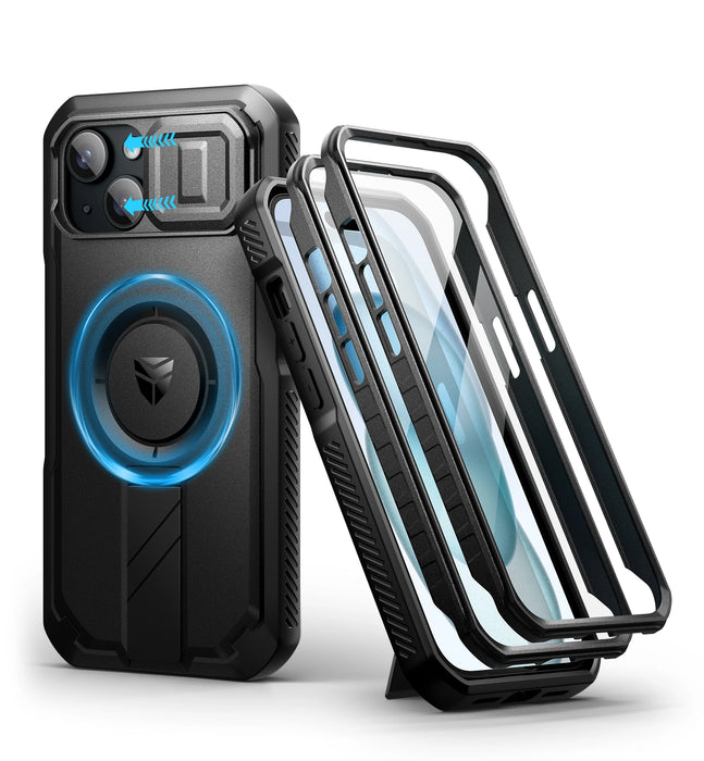 For Iphone 15 Case Rugged Armor Shockproof Bumper Case Holder With Built-In Sliding Camera Casebuilt-In Screen Protector