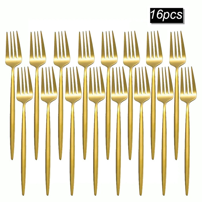 8 / 12 / 16 Piece Stainless Steel Gold Dinner Fork Set For Restaurant Or Banquet
