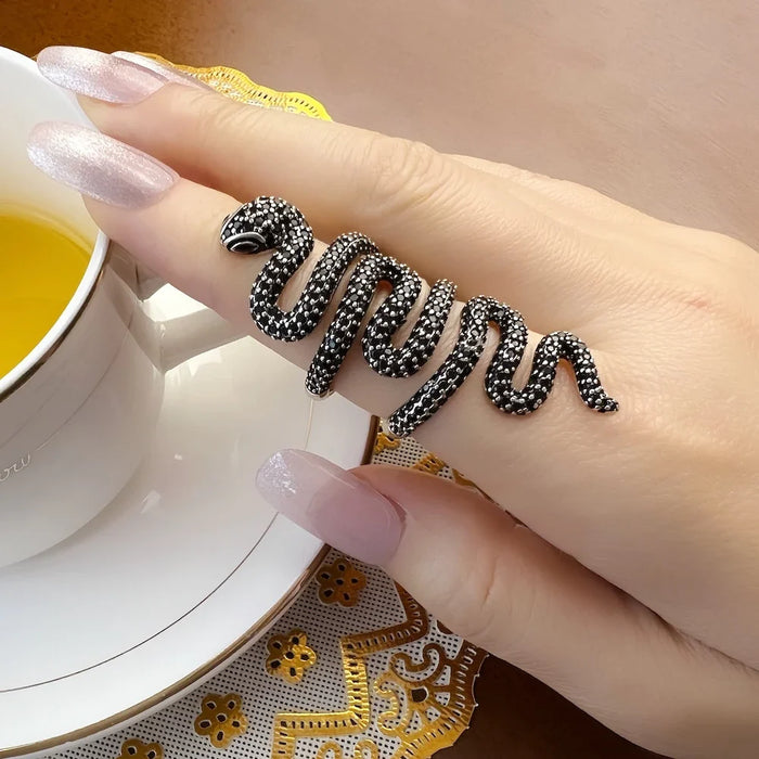 925 Sterling Silver Vintage Black Snake Ring Women