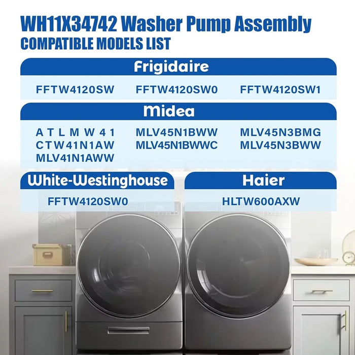 Wh11X34742 Washer Pump Assembly For Frigidaire 11001011000071 5304511363 Fftw4120Sw Washing Machine Drain Pump Motor