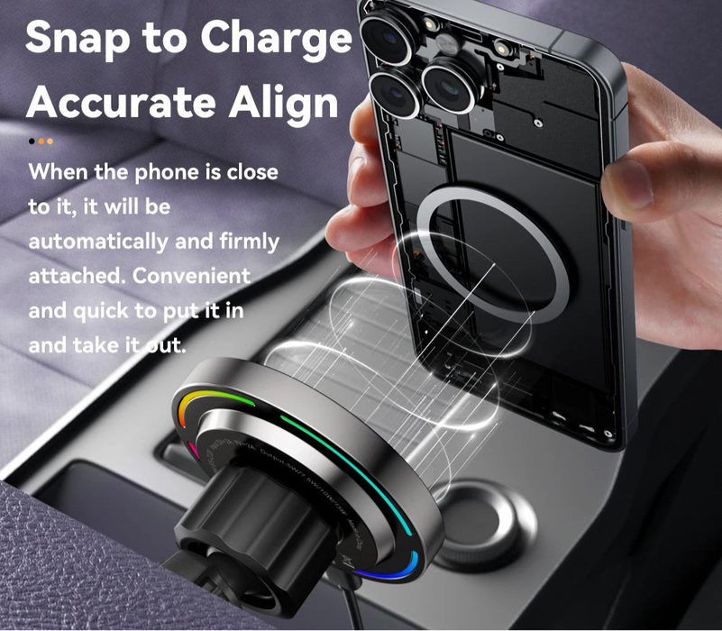 Rgb Magnetic Car Phone Holder Qi 15W Wireless Charger For Iphone16 15 14 13 Pro For Magsafe Universal Phone Holder Stand