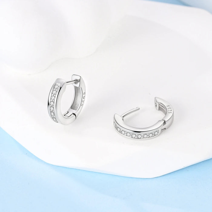 925 Sterling Silver Hoop Earrings With Single Stone Fits Charms Fine Jewelry For Women
