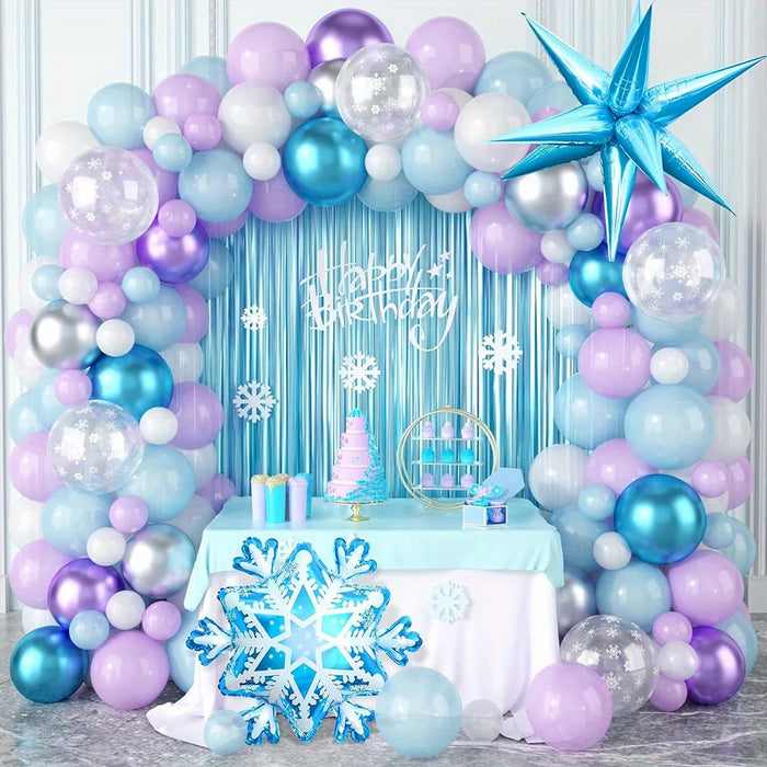 124Pcs Ice And Snow Themed Balloon Arch Set Large Snow Foil Balloon For Birthday Anniversary Winter Celebration Decoration Set