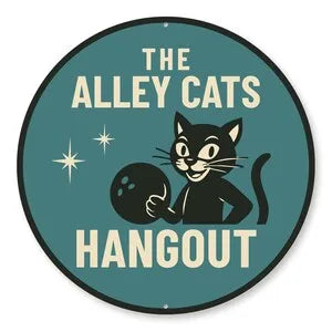 Cat-Themed Bowling Alley Sign Metal Decor