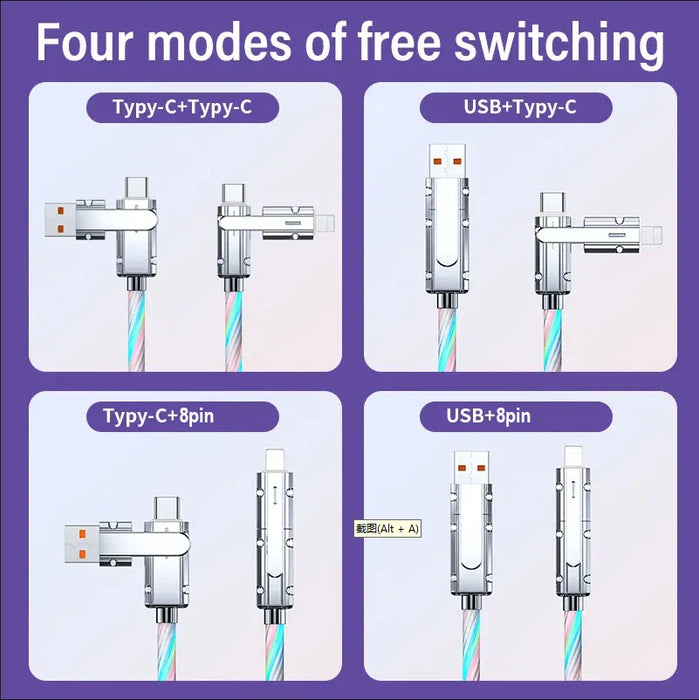 Multicolour 4In1 Fast Charging Data Cable 100W