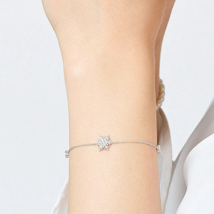 925 Sterling Silver Snowflake Bracelet Link Chain For Women