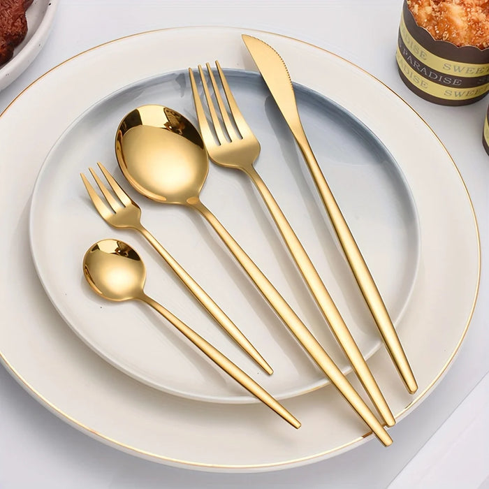 60 Piece Stainless Steel Golden Cutlery Set Mirror Polished Dishwasher Safe