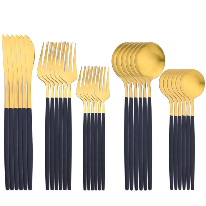 30 Piece Stainless Steel Flatware Set For Western Dining Gold Matte Finish