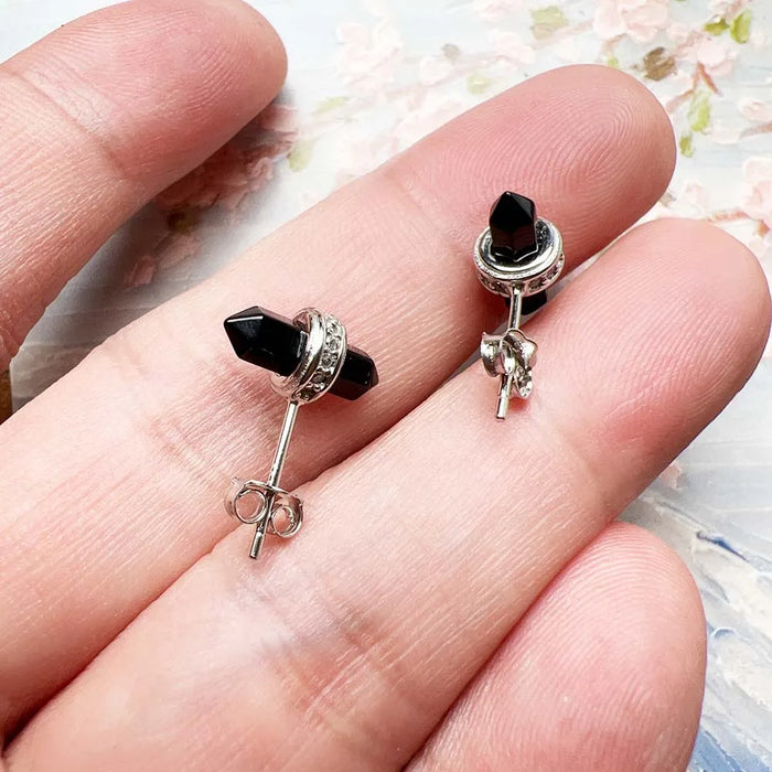 925 Sterling Silver Vintage Onyx Stud Earrings