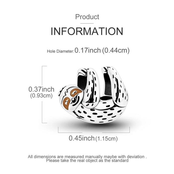 925 Sterling Silver Sloth Pendant Charms Fits Bracelet / Necklace Diy Gift