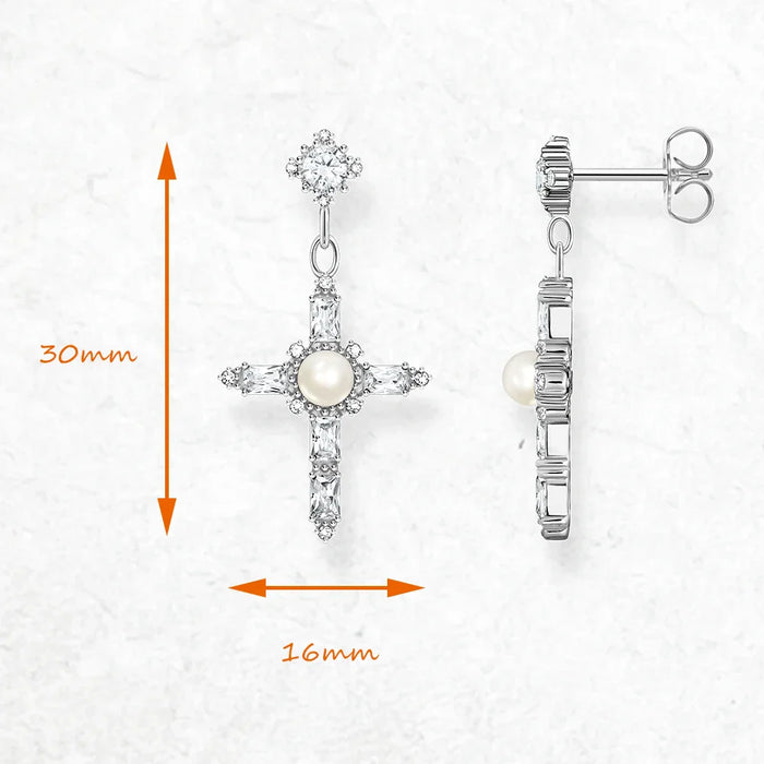 925 Sterling Silver Romantic Gift White Stone Cross Earrings Lucky For Women