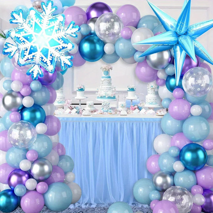 124Pcs Ice And Snow Themed Balloon Arch Set Large Snow Foil Balloon For Birthday Anniversary Winter Celebration Decoration Set