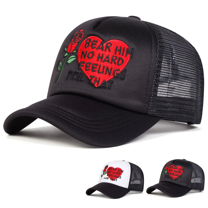 Love Rose Embroidered Baseball Cap Adjustable Sun Hat