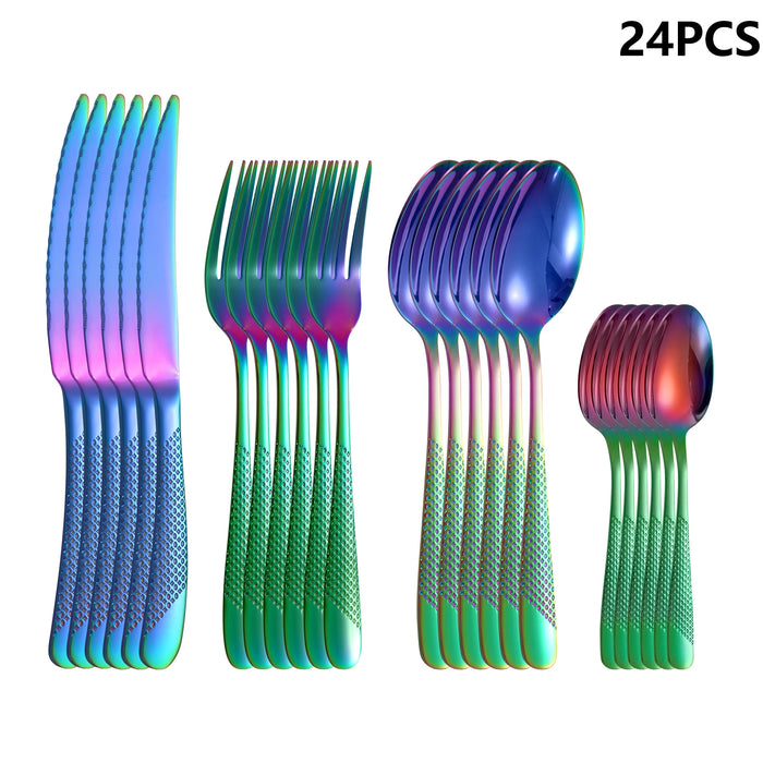 4 / 6 / 16 / 24 Piece Colourful Stainless Steel Tableware Set Star Diamond Series Includes Knife Fork Spoon Western Style