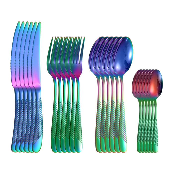 4 / 6 / 16 / 24 Piece Colourful Stainless Steel Tableware Set Star Diamond Series Includes Knife Fork Spoon Western Style