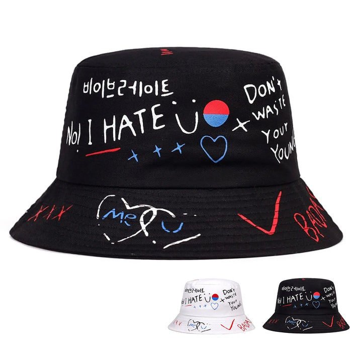 Stylish Unisex Graffiti Print Bucket Hat For Outdoor Sun Protection