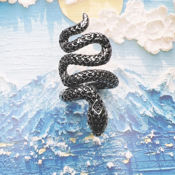 925 Sterling Silver Vintage Black Snake Ring Unisex Talisman