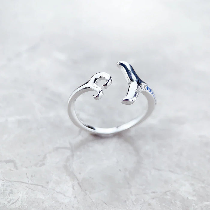 925 Sterling Silver Blue Stone Ring Tail Fin & Wave Fine Jewelry For Women