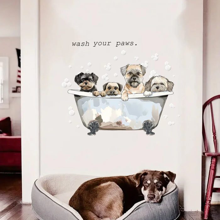 Adorable Dog Bathing Wall Stickers For Kids Room Decor