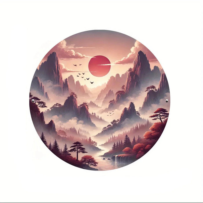 Round Tin Wall Art Mountain & Birds Landscape
