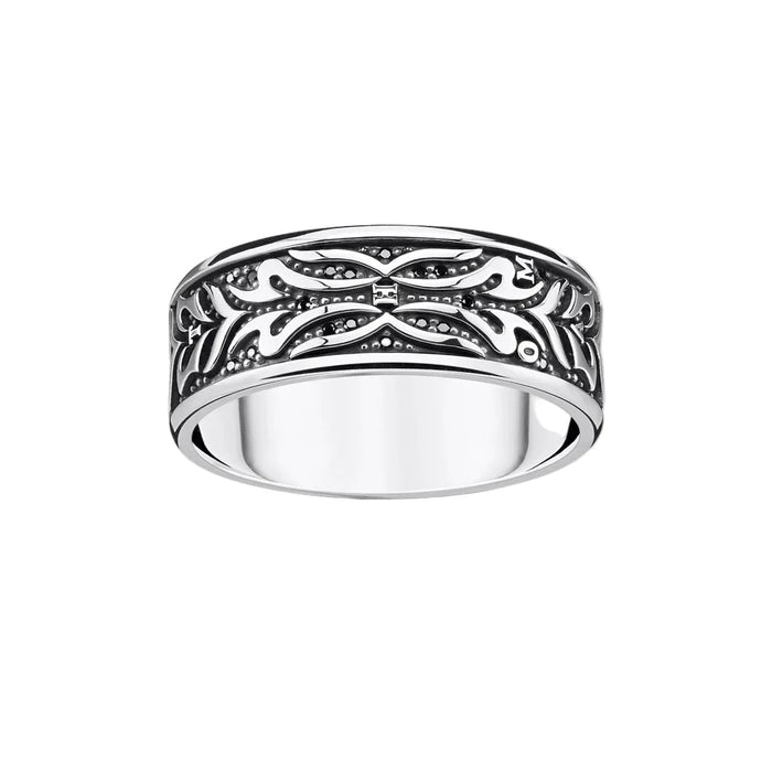 925 Sterling Silver Black Tiger Pattern Band Ring Unisex