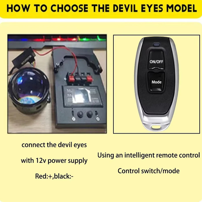 3 Car Devil Eyes Lens Lights Dynamic Demon Headlight Kit With Remote Control