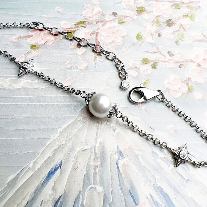925 Sterling Silver Cosmic Pearl Star Bracelet For Women