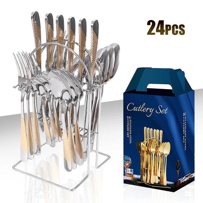 24 Piece Stainless Steel Tableware Set With Star Design