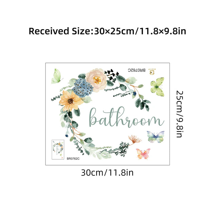 Watercolour Flower Wreath Butterfly Wall Stickers For Bathroom Decor