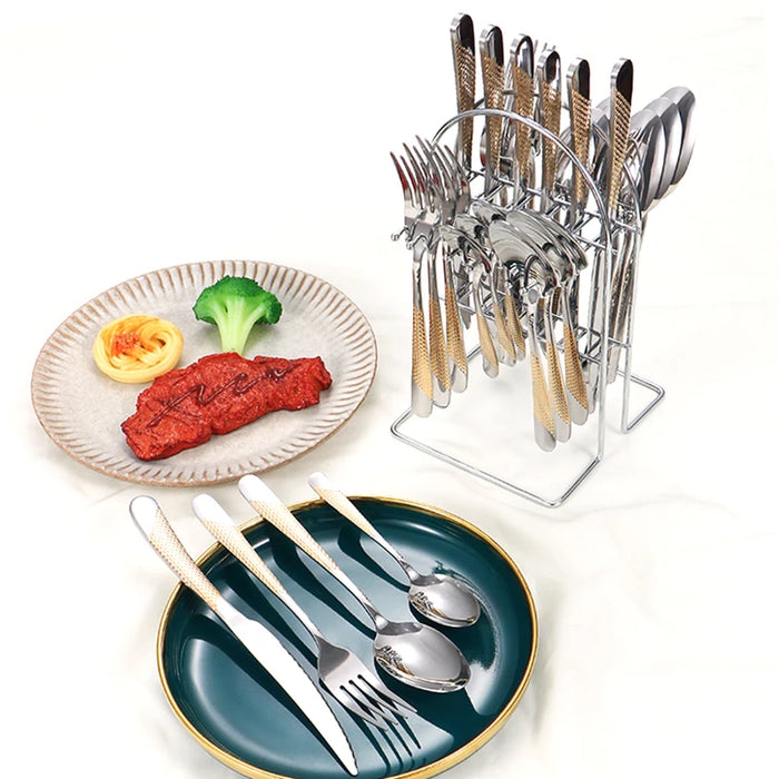 24 Piece Stainless Steel Tableware Set With Star Design