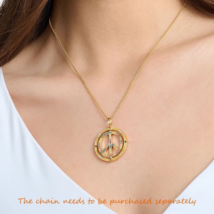 925 Sterling Silver Peace Sign Pendant With Coloured Stones Gold Plated