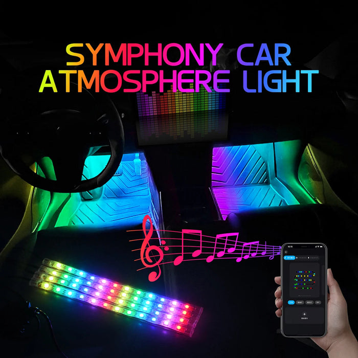 48Led Usb Car Foot Light Strip Music Control App & Button Switch Full Colour Atmosphere Decor 5V