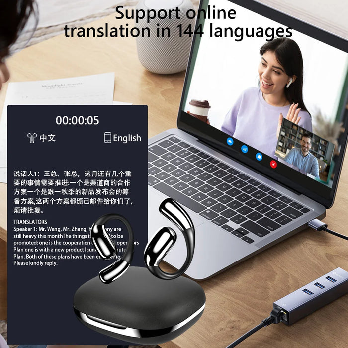 A50 Ai Translator Earbuds 144 Language Translation Device Real-Time Translation Earphones With Ear Hook Open Ear Headphones