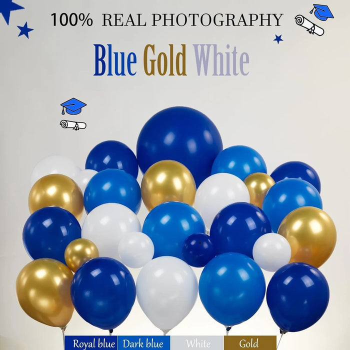 127Pcs Royal Blue Gold Graduation Balloon Wreath Arch Set With Graduation Hat 2024 Graduation Ball Birthday Party Decoration