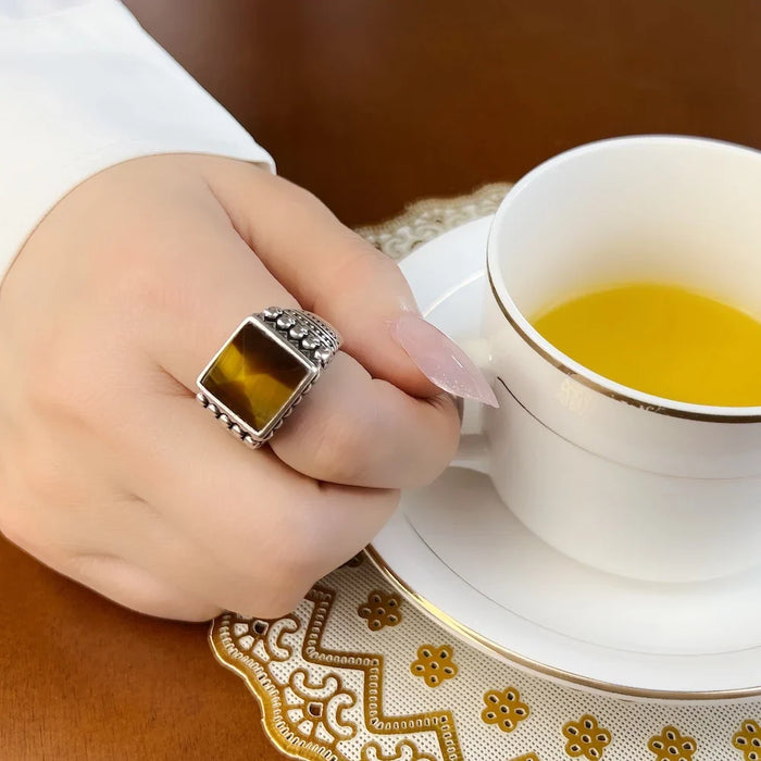 925 Sterling Silver Brown Skulls Cocktail Ring Europe Style Fine Jewelry For Men & Women Ethnic