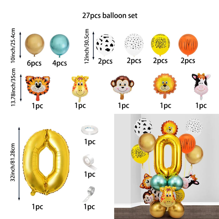 27Pcs Animal Balloons Gold Digital Balloons Jungle Animal Themed Birthday Party Decorate Anniversary Party