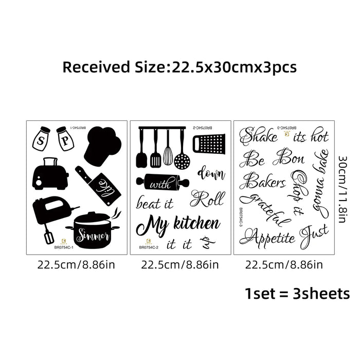 3 Piece Kitchen Pattern Wall Decals For Home Decor