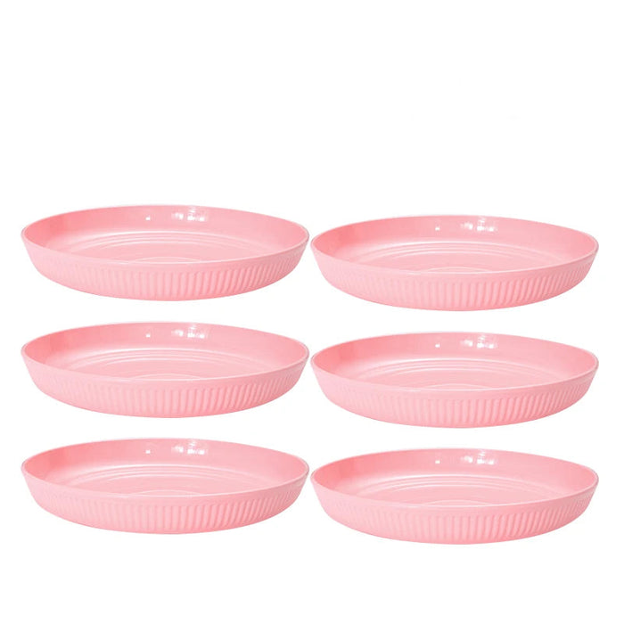 2 / 4 / 6 Piece Reusable Pink Striped Dining Table Plates
