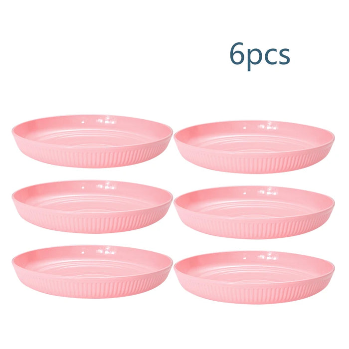 2 / 4 / 6 Piece Reusable Pink Striped Dining Table Plates