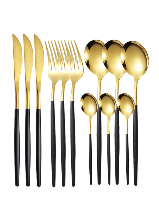 12 Piece Stainless Steel Cutlery Set With Steak Knives And Dessert Spoons