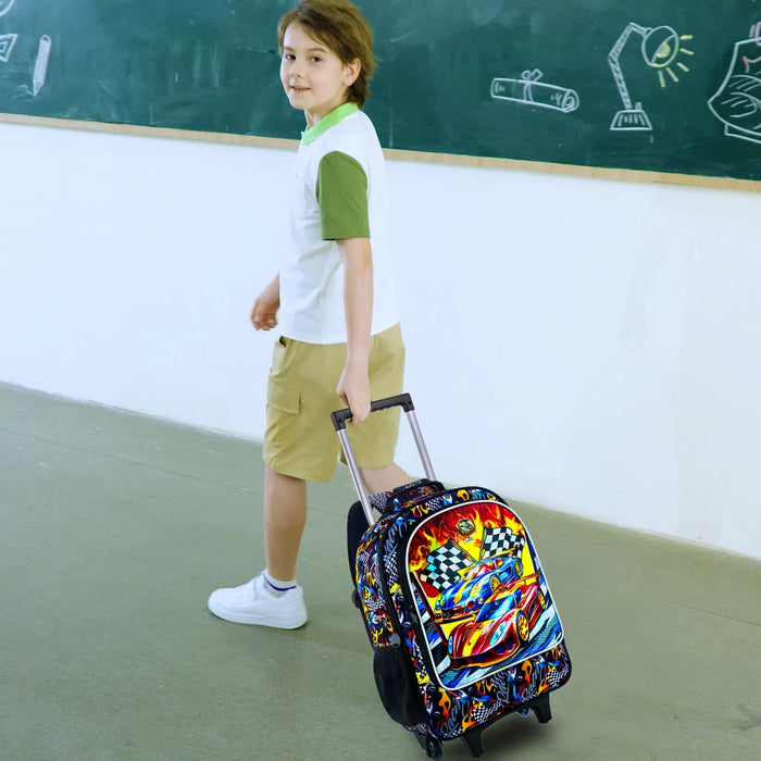 3 Piece Rolling Backpack Set For Kids Wheeled Bookbag With Lunch Box