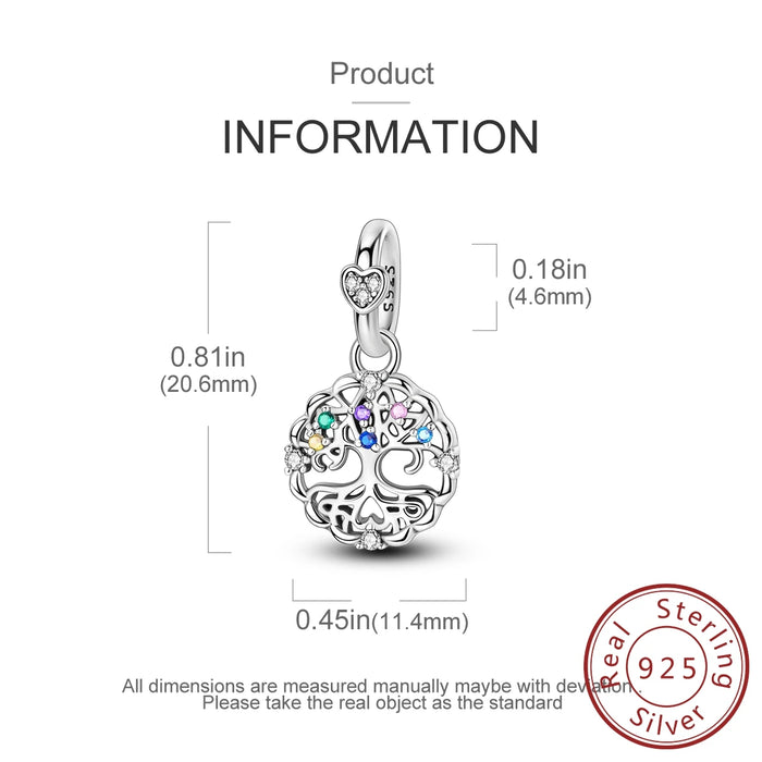 925 Sterling Silver Family Tree Pendant Fits Bracelet Diy Gift