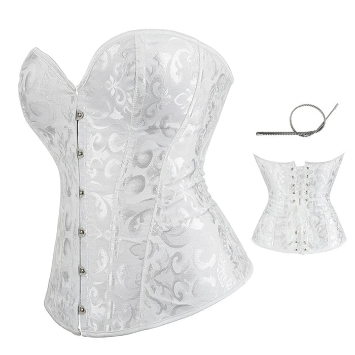 Strapless Victorian Overbust Corset 12 Spiral Steel Boned Jacquard Brocade Plus Size Xs-Xxl