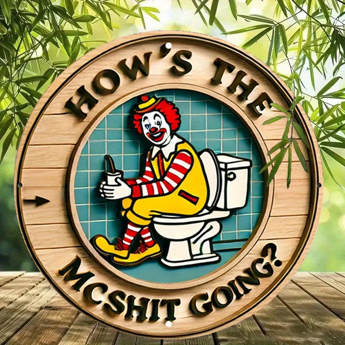 Retro Clown Metal Sign 7.8 Round Wall Art For Humorous Bathroom Decor