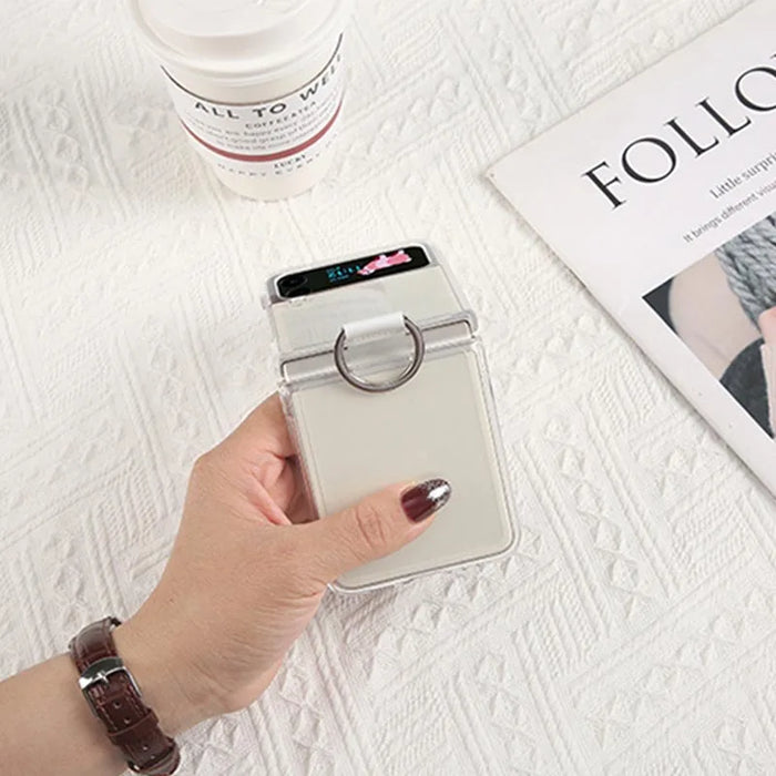 For Samsung Galaxy Z Flip 6 / 5 / 4 Slim Thin Folding Shockproof Transparent Protective Finger Ring Phone Case