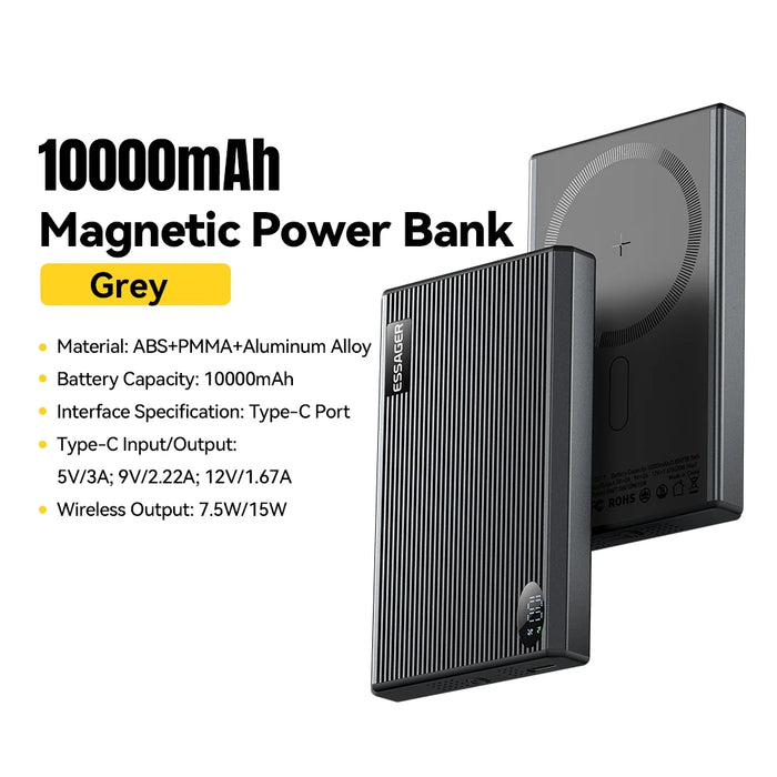 Thin Magnetic Power Bank 20W 10000Mah Led Portable Wireless Fast Charging External Battery For Iphone 16 15 For Magsafe