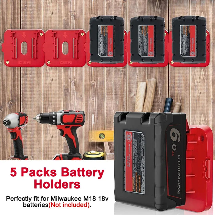 5 / 10 Pack Universal Battery Storage Rack For 14.4V And 18V Li Ion Batteries Wall Mount Tool Bracket For Dewalt Makita And Milwaukee Compatible Batteries