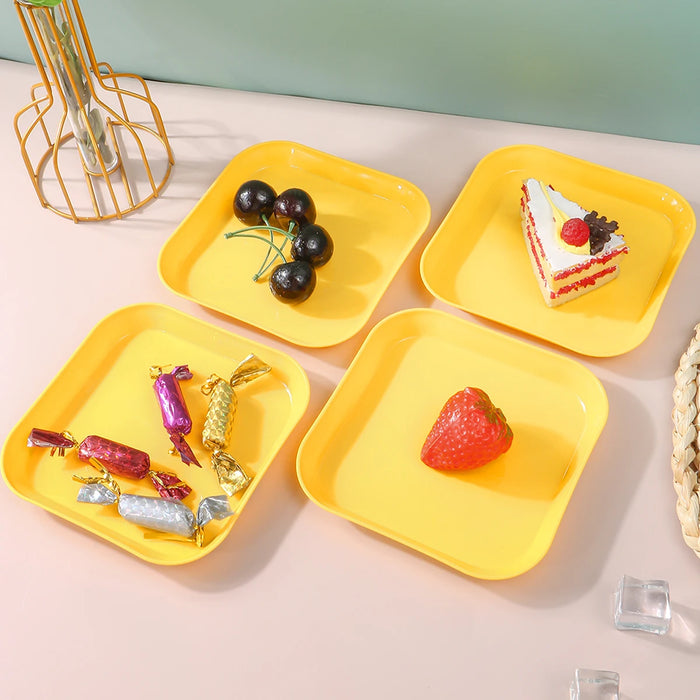 4 / 8 / 12 Piece Reusable Yellow Plastic Snack Plates Ideal For Home Restaurant Desserts & Fruits