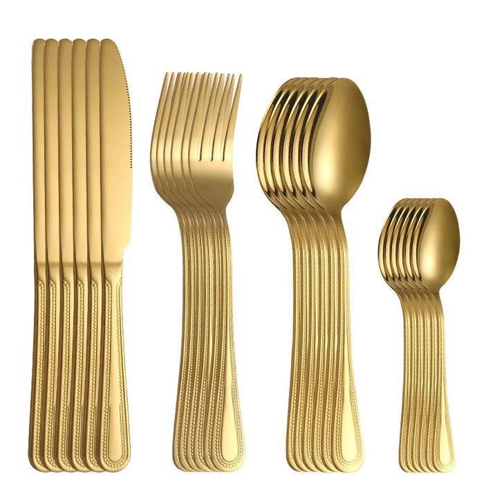 24 Piece Gold Stainless Steel Cutlery Set For Restaurant Kitchen